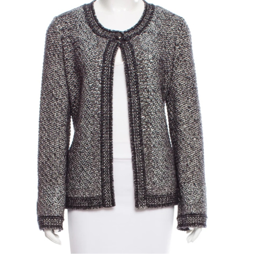 CHANEL Black and White Tweed Cardigan